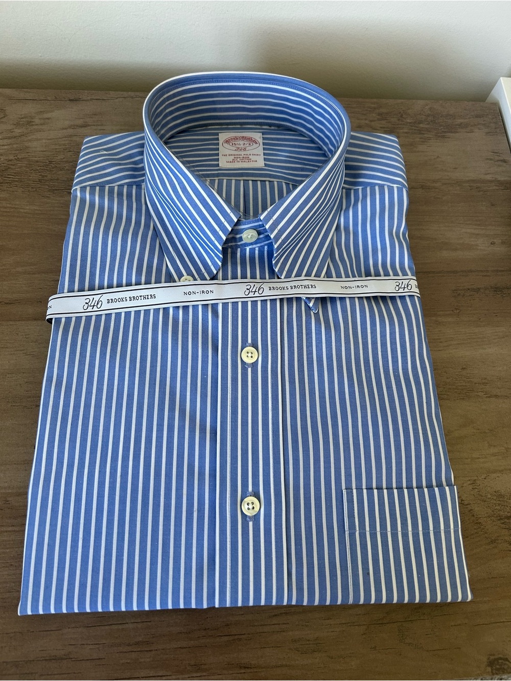 Brooks Brothers 346 The Original Polo Shirt Non Iron All Cotton Size 15 1/5-2/3